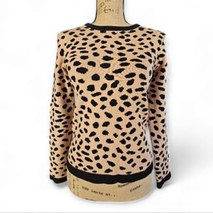 H Halston Women's Leopard Print Beige and Black Long Sleeve Sweater, Size XS